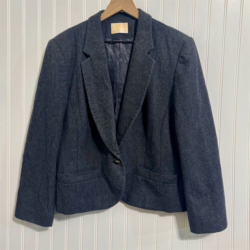 Vintage Pendleton Wool Blazer Jacket Charcoal Grey 14 Made in USA Dark Academia